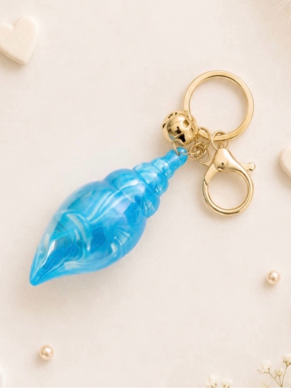 Bag Charm/Keyring- iridescent Blue Conch Shell Charm-Gold Hardware-NWOT